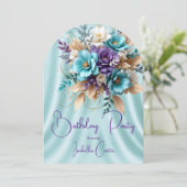  Blauwgroen Blauw Paarse Witte Verjaardagsbloemen Kaart (Staand voorkant)