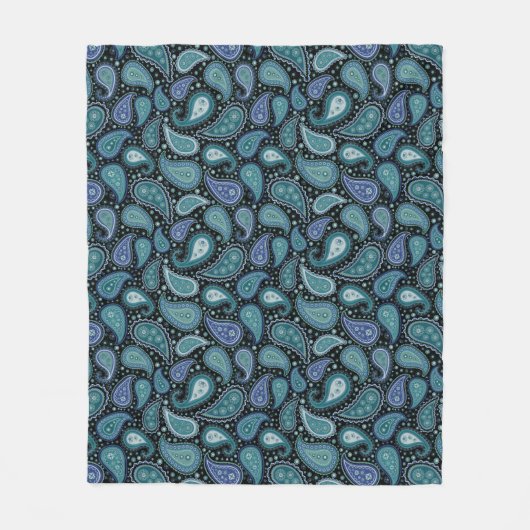Blauwgroen blauw paisley Floral Pattern Fleece Deken (Voorkant)