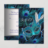 Blauwgroen Blauw Pauw Masker Maskerade Party RSVP Kaartje (Voorkant / Achterkant)