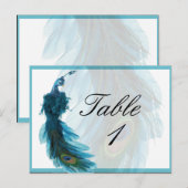 Blauwgroen Blauw Pauw Pluim Tafelnummer (Voorkant / Achterkant)