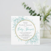 Blauwgroen Blauw Pony Modern Floral Toile Baby sho Kaart (Staand voorkant)