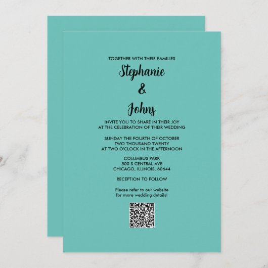 Blauwgroen Blauw QR Code Zwart Script Eenvoudige b Kaart (Voorkant / Achterkant)