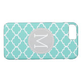 Blauwgroen blauw Quatrefoil - Aangepast monogram Case-Mate iPhone Case (Achterkant (Horizontaal))