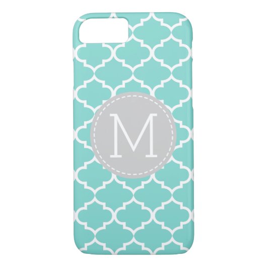 Blauwgroen blauw Quatrefoil - Aangepast monogram Case-Mate iPhone Case (Achterkant)