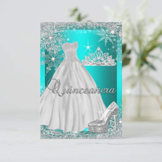 Blauwgroen blauw Quinceanera 15e verjaardag Kaart (Staand voorkant)