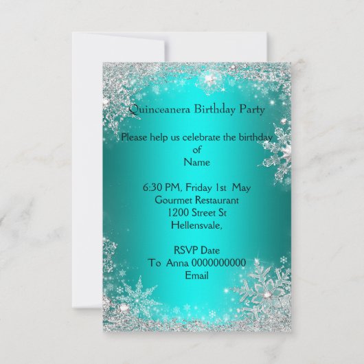 Blauwgroen blauw Quinceanera 15e verjaardag Kaart (Achterkant)