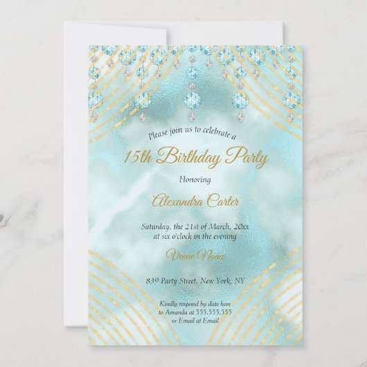 Blauwgroen blauw Quinceanera 15e verjaardag Kaart (Achterkant)
