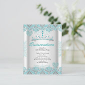  Blauwgroen blauw Quinceanera Party Tiara Hearts Kaart (Staand voorkant)