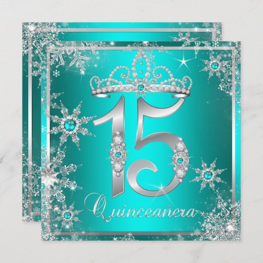 Blauwgroen blauw Quinceanera Winter Wonderland Sno Kaart (Voorkant / Achterkant)