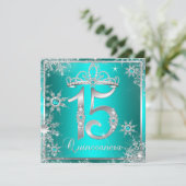 Blauwgroen blauw Quinceanera Winter Wonderland Sno Kaart (Staand voorkant)