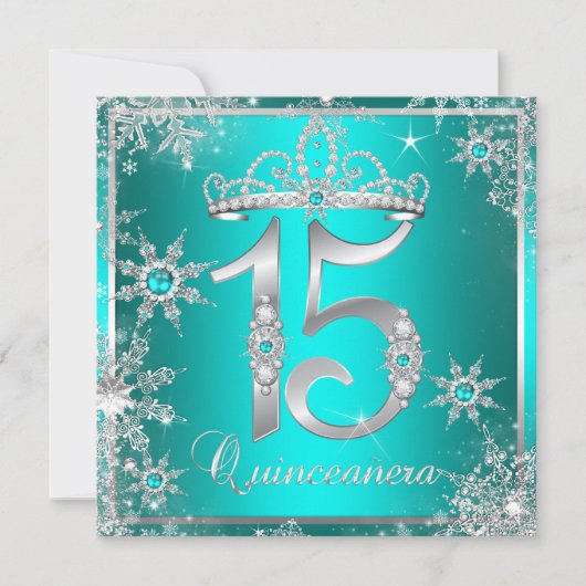 Blauwgroen blauw Quinceanera Winter Wonderland Sno Kaart (Voorkant)