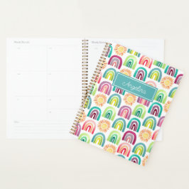 Blauwgroen Blauw Regenbogen & Zonnen Patroon Terug Planner