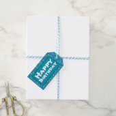 Blauwgroen Blauw Regenboog Confetti Happy Birthday Cadeaulabel (Met Touw)