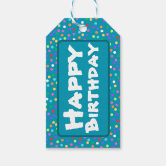 Blauwgroen Blauw Regenboog Confetti Happy Birthday Cadeaulabel