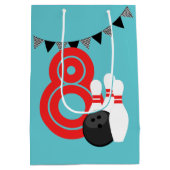 Blauwgroen Blauw Retro Bowling Verjaardagscadeau B Medium Cadeauzakje (Achterkant)