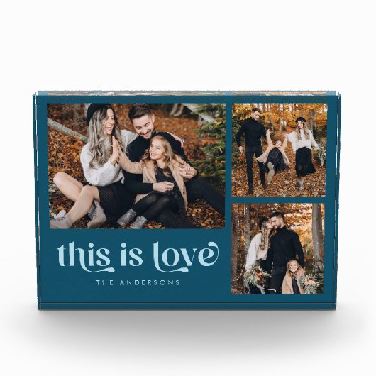 Blauwgroen Blauw Retro Dit is Liefde Collage Fotoblokken (Voorkant)