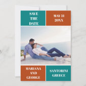 Blauwgroen blauw, roestkleurblok bruiloft Opslaan  Save The Date (Voorkant)