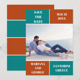 Blauwgroen blauw, roestkleurblok bruiloft Opslaan  Save The Date