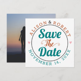 Blauwgroen blauw, roesttypografie foto op de achte save the date