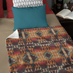 Blauwgroen blauw rood bruin Oranje tribaal kunstpa Fleece Deken
