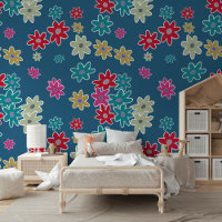 Blauwgroen Blauw Rood Heet Roze Beige Bloemen Kuns