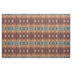 Blauwgroen Blauw Rood Taupe Bruin Oranje Etnische  Stof
