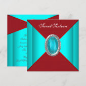 Blauwgroen blauw rood zoet zestien verjaardagsfees kaart (Voorkant / Achterkant)