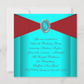 Blauwgroen blauw rood zoet zestien verjaardagsfees kaart (Achterkant)