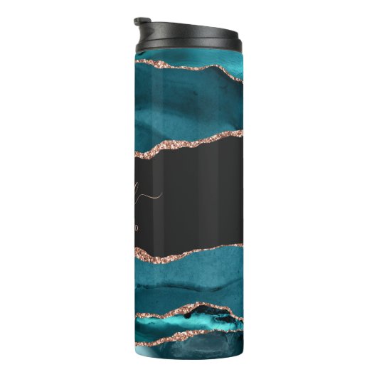 Blauwgroen Blauw Roos Gouden Agaat Dark Bruidsmeis Thermosbeker (Geroteerd rechts)