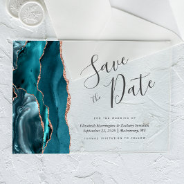 Blauwgroen Blauw Roos Gouden Agaat Save the Date K Acryl Uitnodigingen