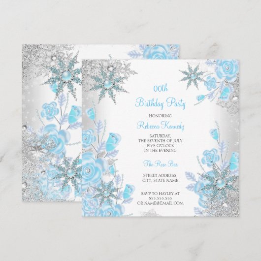 Blauwgroen blauw Roos Winter Wonderland Snowflakes Kaart (Voorkant / Achterkant)