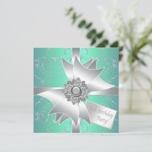 Blauwgroen Blauw Roze 10e Verjaardag Uitnodiging (Staand voorkant)