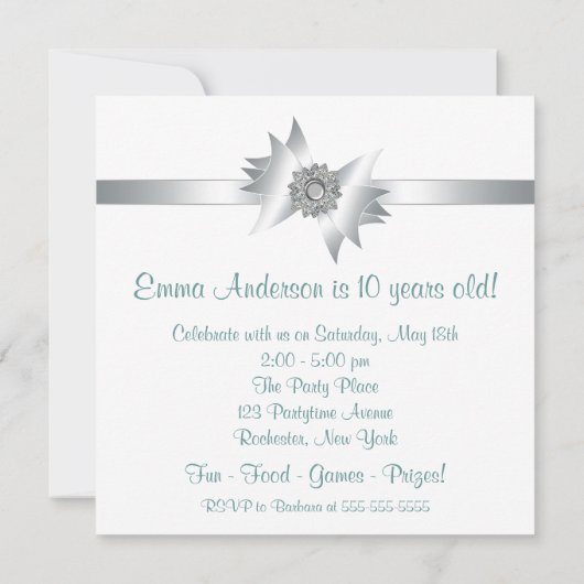 Blauwgroen Blauw Roze 10e Verjaardag Uitnodiging (Achterkant)