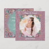 Blauwgroen Blauw Roze Afbeelding Quinceanera Kaart (Voorkant / Achterkant)