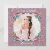 Blauwgroen Blauw Roze Afbeelding Quinceanera Kaart (Voorkant)