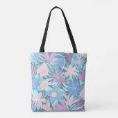 Blauwgroen Blauw Roze Bloemillustratie Monogram Tote Bag (Achterkant)