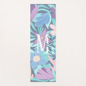 Blauwgroen Blauw Roze Bloemillustratie Monogram Yogamat (Voorkant)