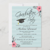 Blauwgroen Blauw Roze Floral Gold Script Foto Afst Kaart (Voorkant)