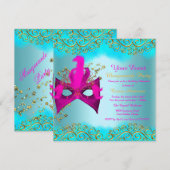 Blauwgroen blauw roze goudMasquerade Birthday Part Kaart (Voorkant / Achterkant)