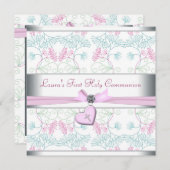 Blauwgroen Blauw Roze Hart Wit Roze Kruis Eerste C Kaart (Voorkant / Achterkant)