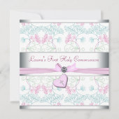 Blauwgroen Blauw Roze Hart Wit Roze Kruis Eerste C Kaart (Voorkant)