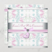 Blauwgroen Blauw Roze Hart Wit Roze Kruis Eerste C Kaart (Voorkant / Achterkant)