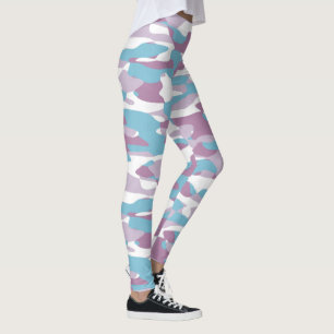 Blauwgroen Blauw Roze Paars Witte Camouflage Patro Leggings