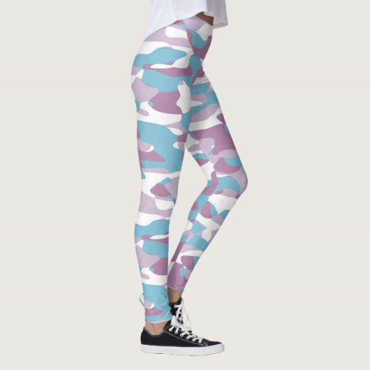Blauwgroen Blauw Roze Paars Witte Camouflage Patro Leggings (Rechts)