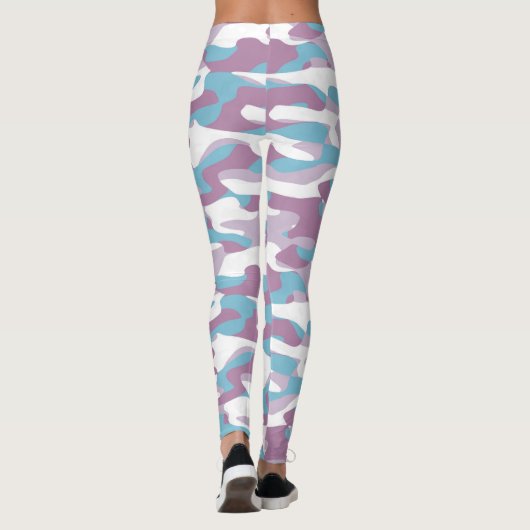 Blauwgroen Blauw Roze Paars Witte Camouflage Patro Leggings (Achterkant)