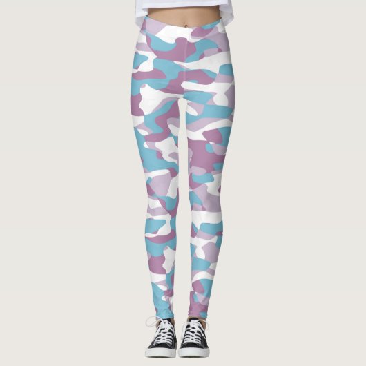 Blauwgroen Blauw Roze Paars Witte Camouflage Patro Leggings (Voorkant)