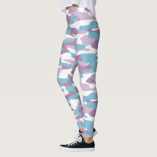 Blauwgroen Blauw Roze Paars Witte Camouflage Patro Leggings (Links)