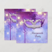 Blauwgroen Blauw Roze Paarse Masquerade Party Kaart (Voorkant / Achterkant)