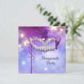 Blauwgroen Blauw Roze Paarse Masquerade Party Kaart (Staand voorkant)
