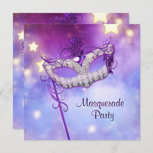 Blauwgroen Blauw Roze Paarse Masquerade Party Kaart (Voorkant / Achterkant)